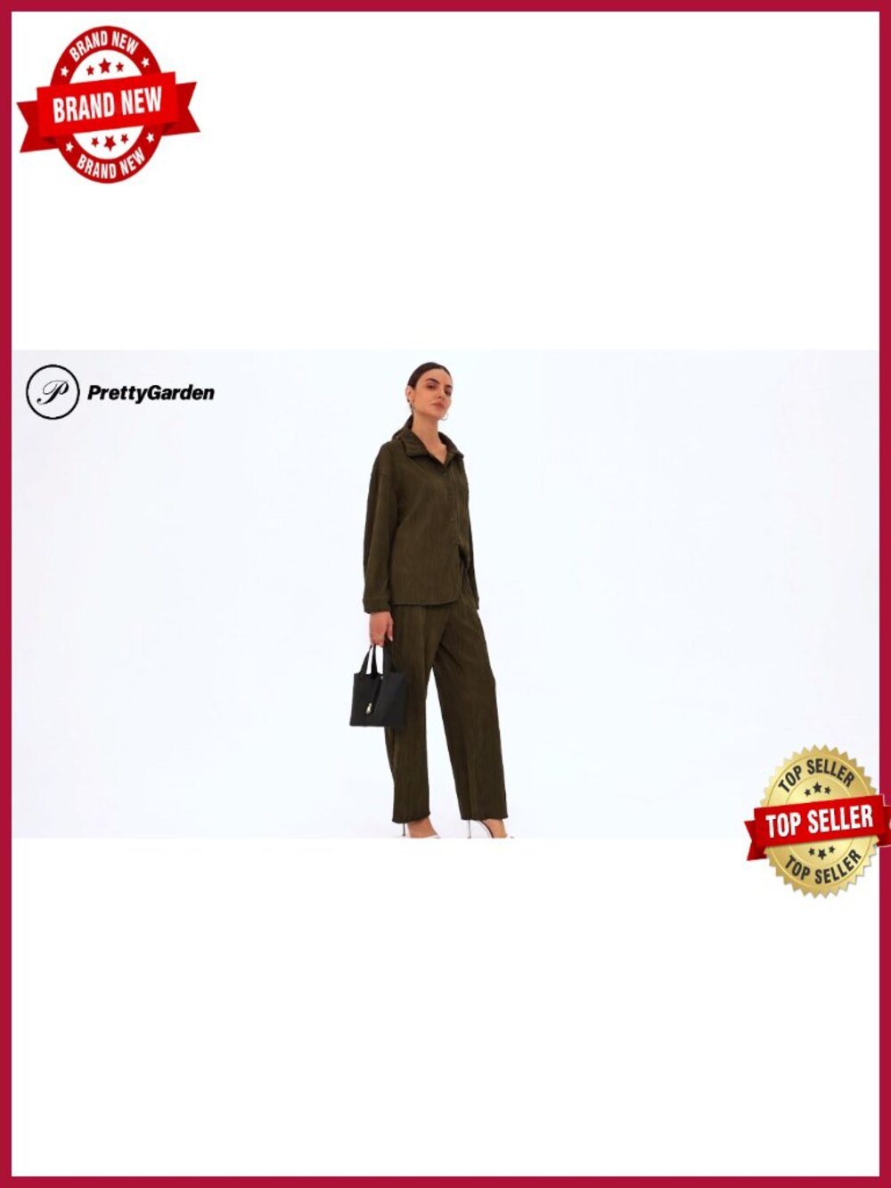 2-Piece Lounge Set, Button Down Long Sleeve Shirt with Wide Leg Pants, High - Picture 6 of 6